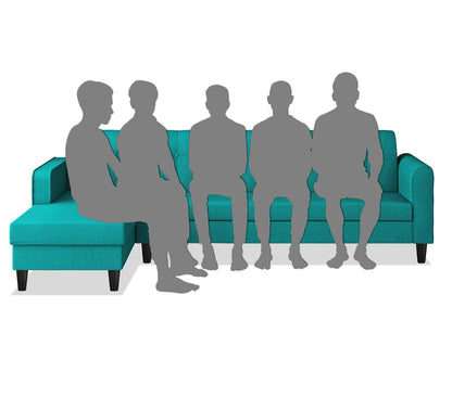 Adorn India Rio Elegant L Shape 8 Seater Sofa Set with Center Table and 2 Ottoman Puffy (LHS) (Aqua Blue) (3 Year Warranty)