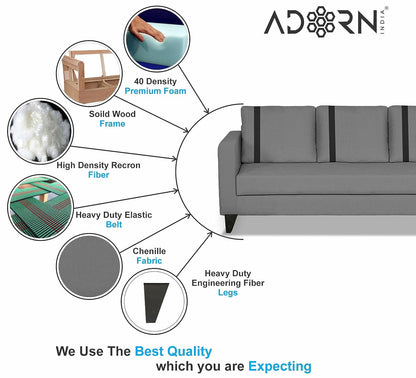 Adorn India Wood Chandler Plus 3 Seater Sofa (Grey), 3-Person Sofa