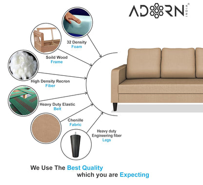 Adorn India Chandler Decent 3 Seater Sofa (Beige) (3 Year Warranty)