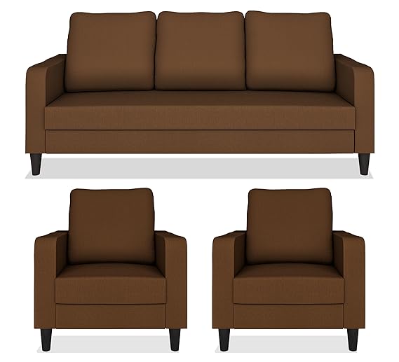Adorn India Chandler Decent 3+1+1 5 Seater Sofa Set (Brown) (3 Year Warranty)