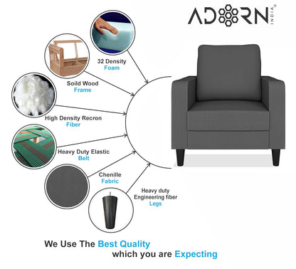 Adorn India Chandler Decent 1 Seater Sofa (Grey) (3 Year Warranty)