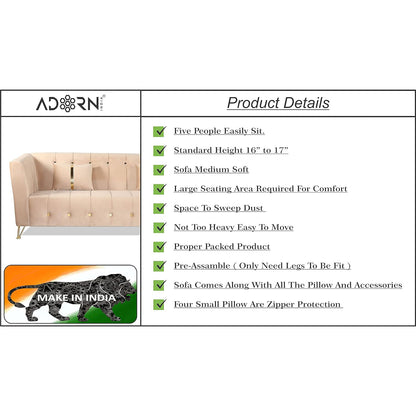 Adorn India Premium Lotus 3-1-1 5 Seater Sofa Set (Velvet Fabric Colour Beige)