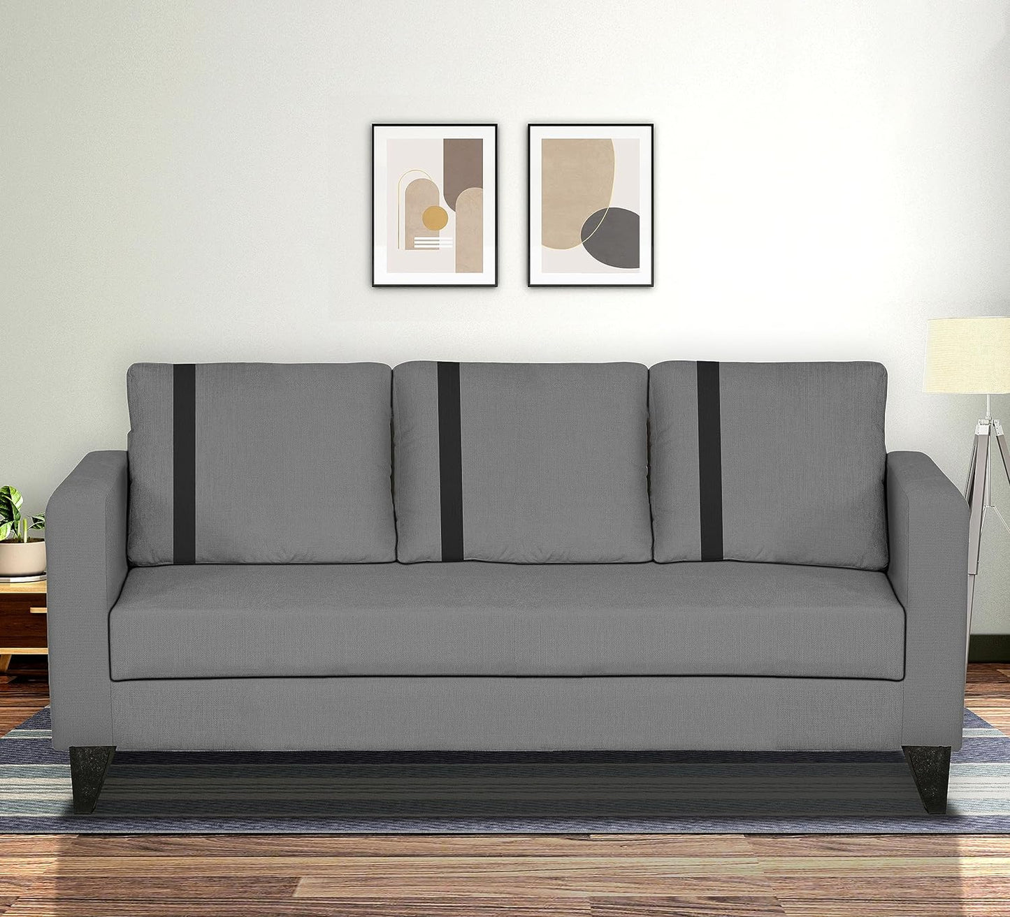 Adorn India Chandler Plus 3 Seater Sofa (Grey) (3 Year Warranty)