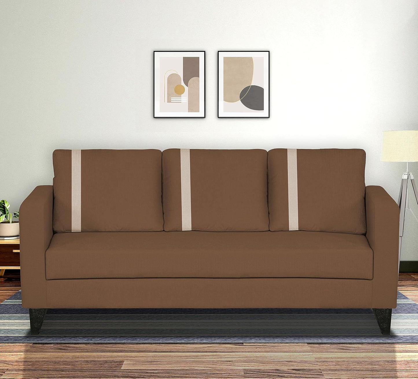 Adorn India Wood Chandler Plus 3 Seater Sofa (Brown), 3-Person Sofa