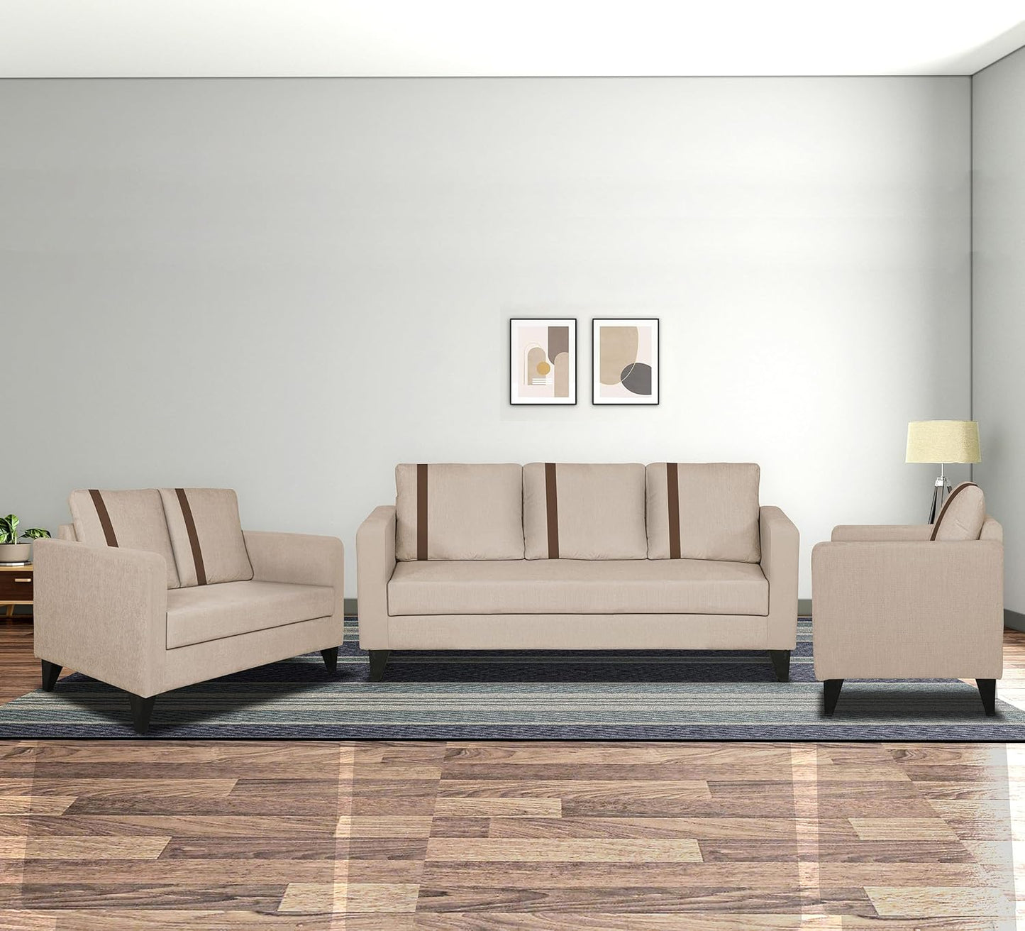 Adorn India Chandler Plus 3+2+1 6 Seater Sofa Set (Beige) (3 Year Warranty)