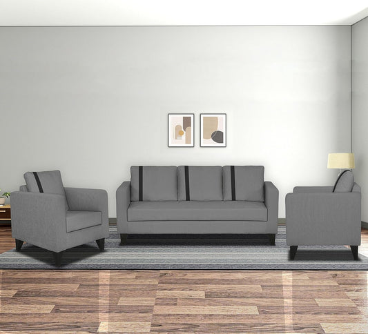 Adorn India Chandler Plus 3+1+1 5 Seater Sofa Set (Grey) (3 Year Warranty)