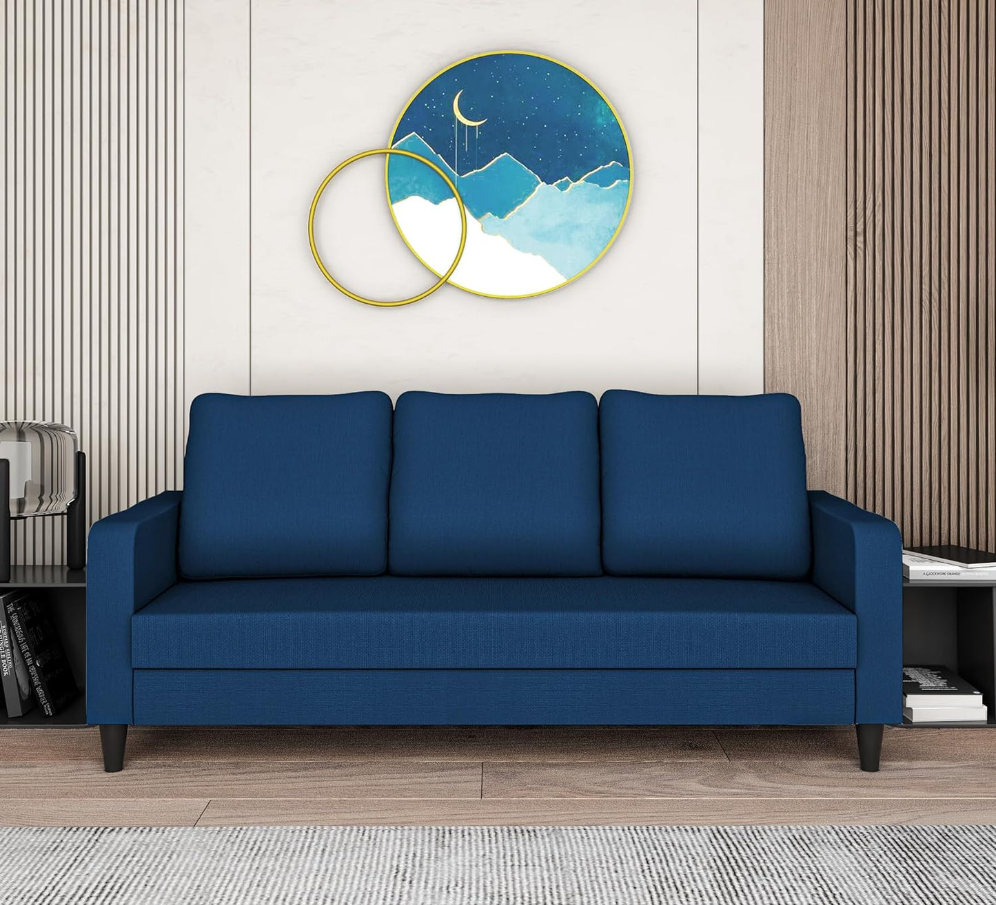 Adorn India Chandler Decent 3 Seater Sofa (Blue) (3 Year Warranty)