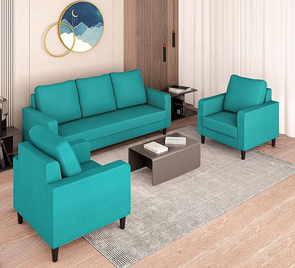 Adorn India Chandler Decent 3+1+1 5 Seater Sofa Set (Aqua Blue) (3 Year Warranty)