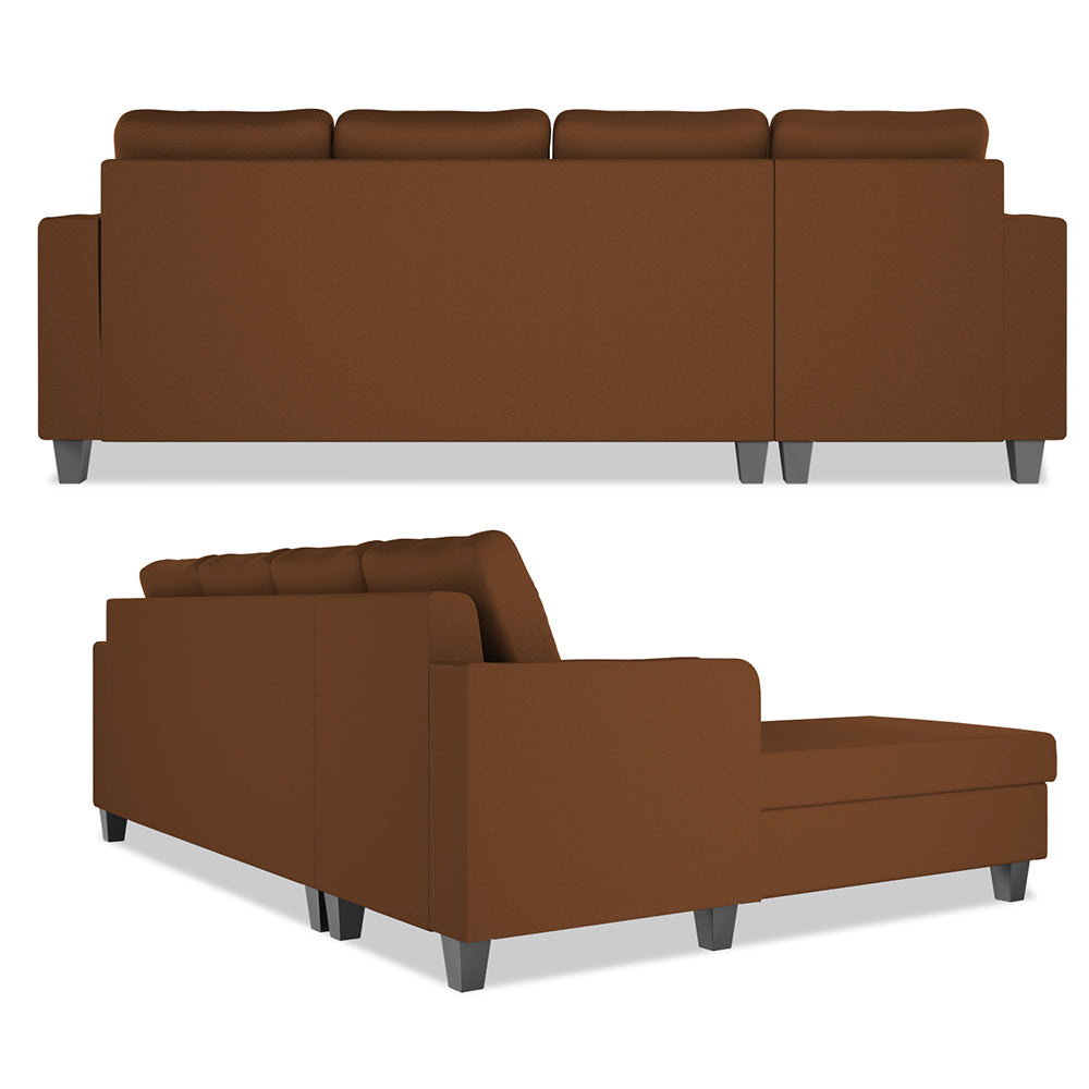 Adorn India Chandler Plain L Shape 6 Seater Sofa Set Lhs (Brown) (3 Year Warranty)