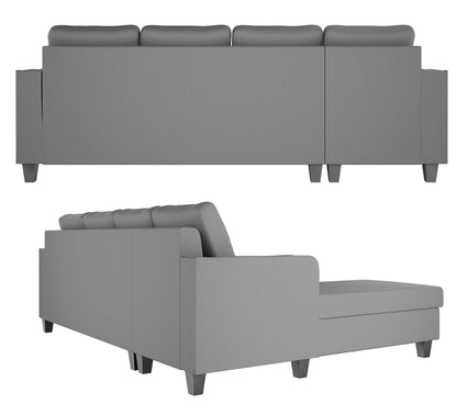 Adorn India Chandler Plain L Shape 6 Seater Sofa Set Lhs (Grey) (3 Year Warranty)