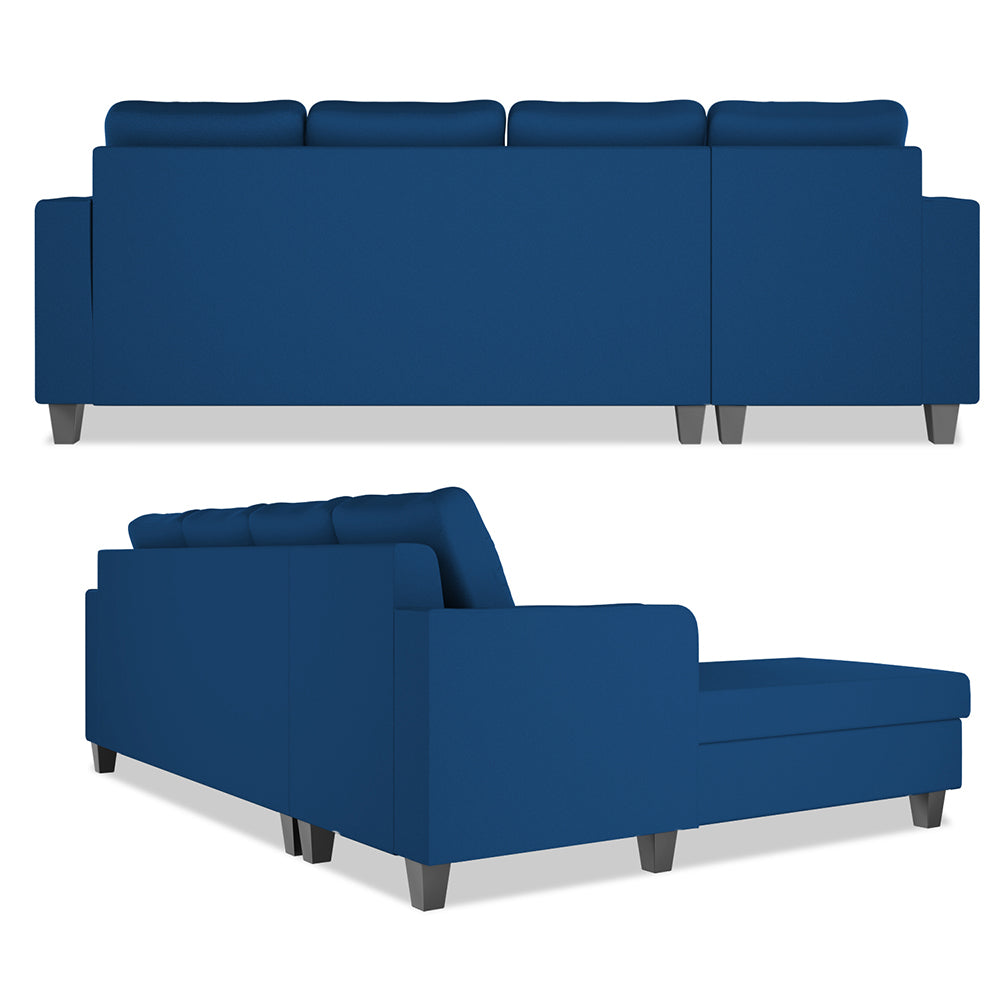Adorn India Chandler Plain L Shape 6 Seater Sofa Set Lhs (Blue) (3 Year Warranty)
