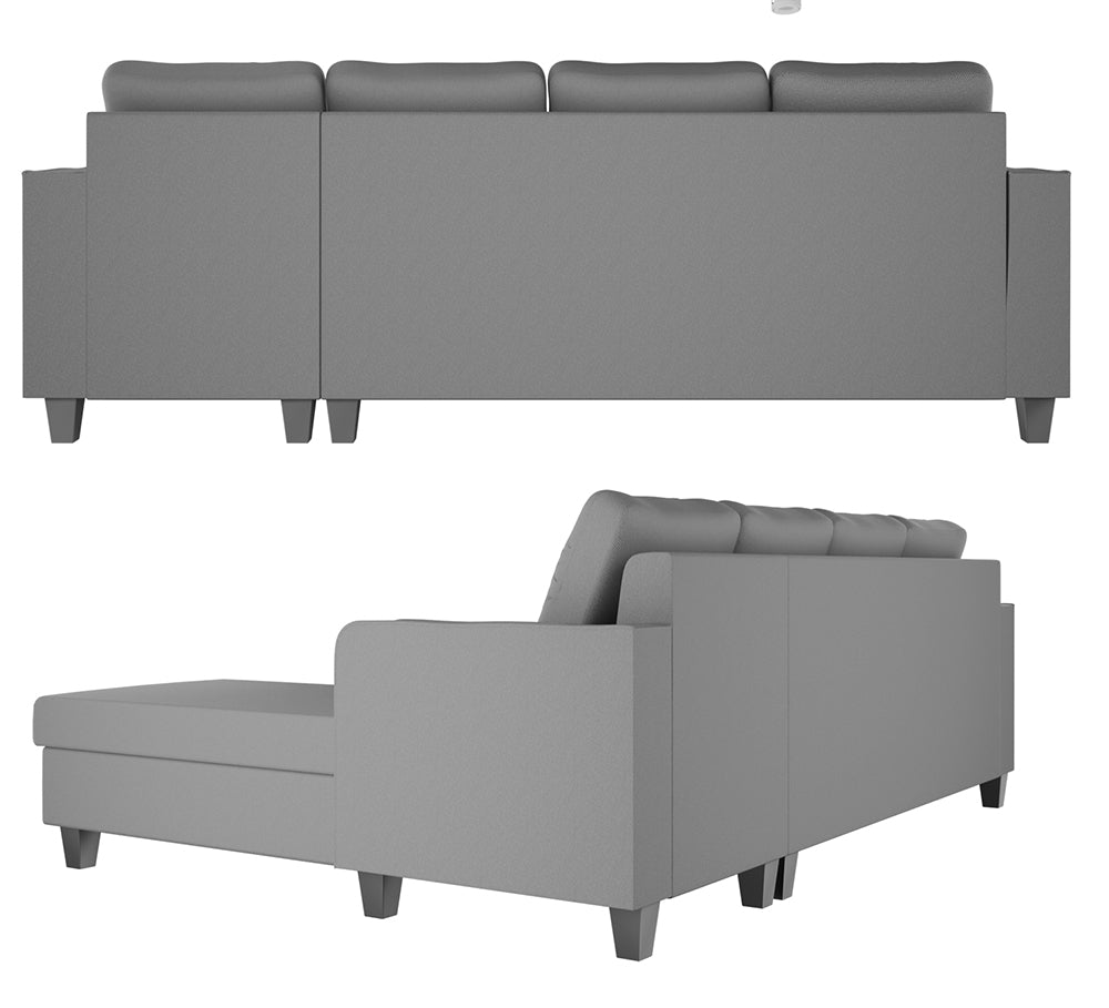 Adorn India Chandler Plain L Shape 6 Seater Sofa Set RHS (Grey) (3 Year Warranty)