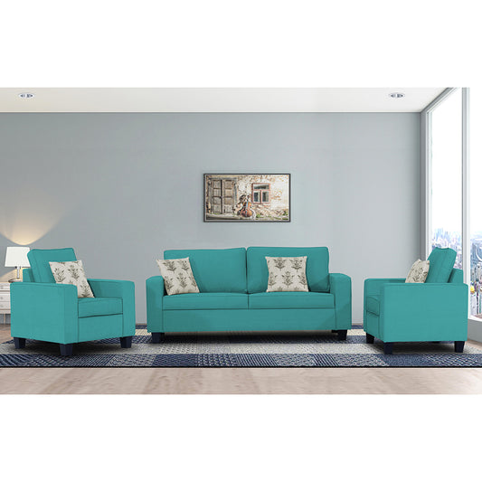 Adorn India Camden 3+1+1 5 Seater Sofa Set (Aqua Blue) (3 Year Warranty)