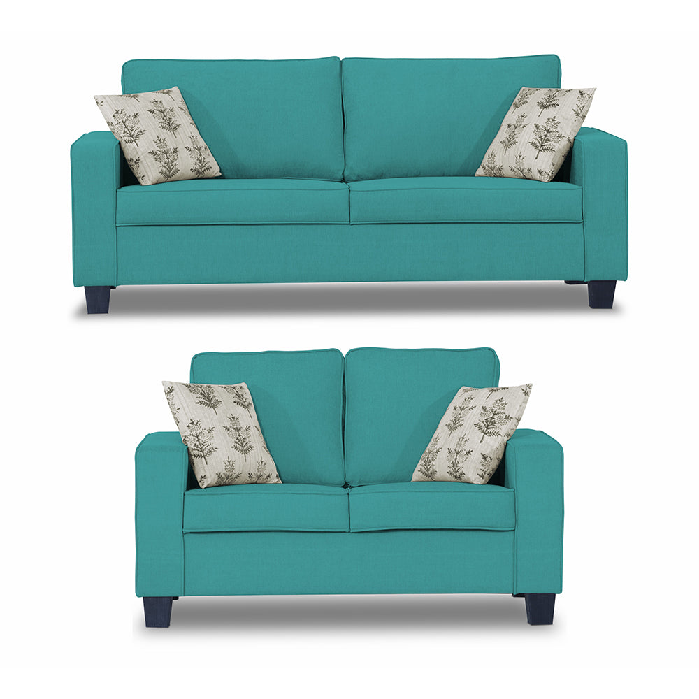 Adorn India Camden 3+2 5 Seater Sofa Set (Aqua Blue) (3 Year Warranty)
