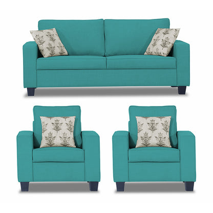 Adorn India Camden 3+1+1 5 Seater Sofa Set (Aqua Blue) (3 Year Warranty)