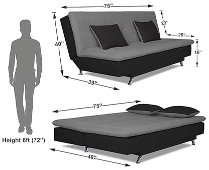 Adorn India Aspen 3 Seater Sofa Cum Bed (Medium Grey & Black) (3 Year Warranty)