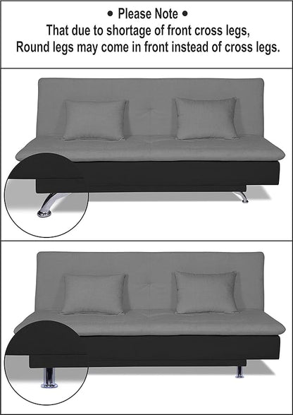 Adorn India Aspen 3 Seater Sofa Cum Bed (Medium Grey & Black) (3 Year Warranty)