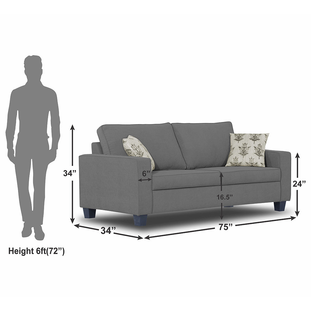 Adorn India Camden 3 Seater Sofa (Grey) (3 Year Warranty)