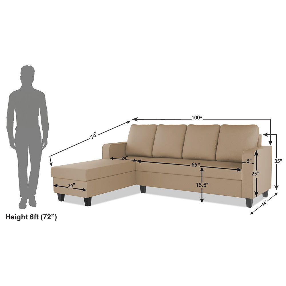 Adorn India Chandler Plain L Shape 6 Seater Sofa Set Lhs (Beige) (3 Year Warranty)