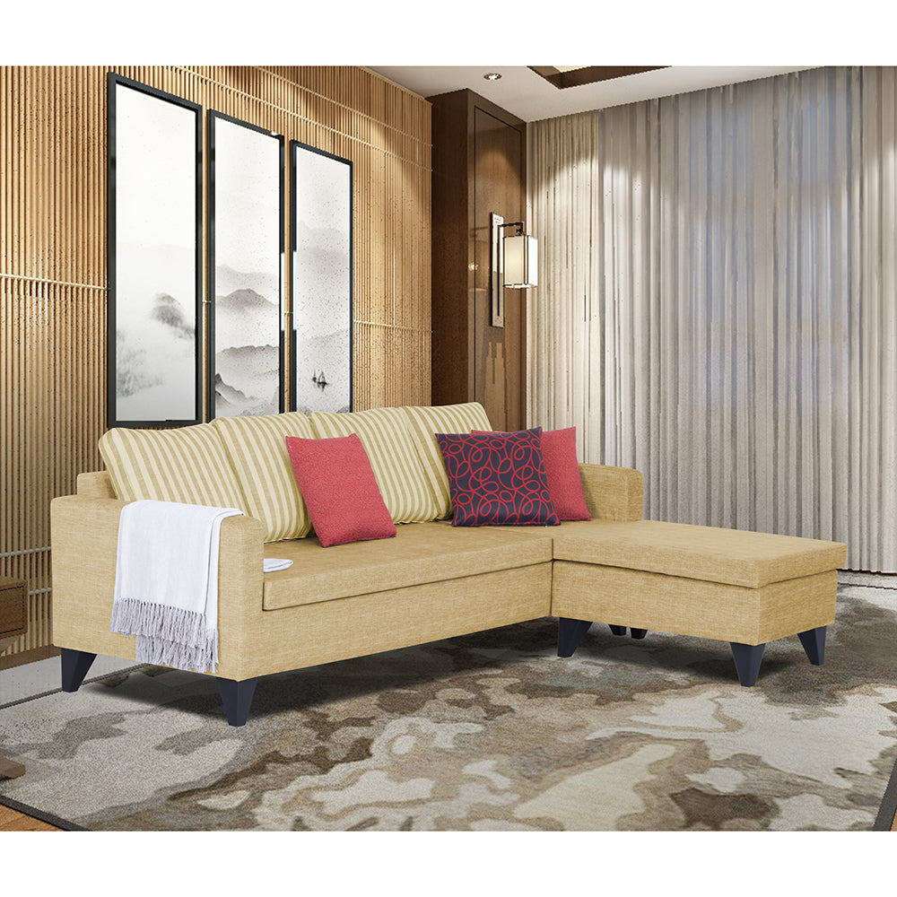 Adorn India Abington Stripes L Shape 5 Seater Sofa Set RHS (Beige) (3 Year Warranty)