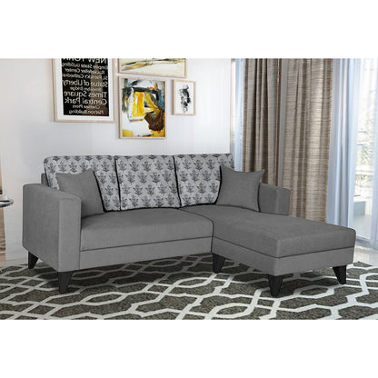 Adorn India Parker Leaf L Shape 4 Seater Sofa Set (Right Hand Side) (Grey) Martin Plus (3 Year Warranty)