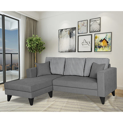 Adorn India Hector Stripes L Shape 4 Seater Sofa Set (Left Hand Side) (Grey) Martin Plus (3 Year Warranty)