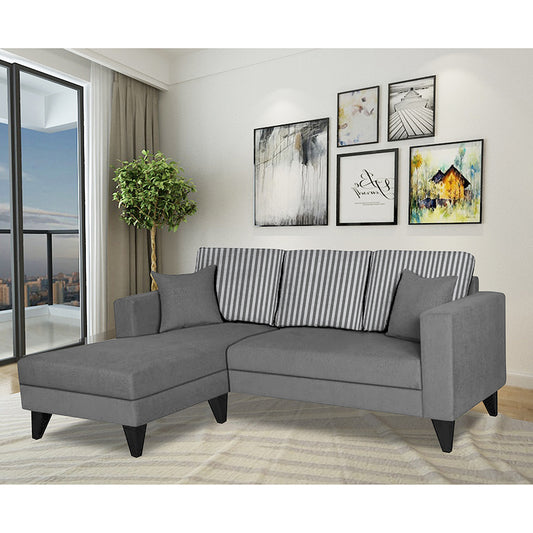 Adorn India Hector Stripes L Shape 4 Seater Sofa Set (Left Hand Side) (Grey) Martin Plus (3 Year Warranty)