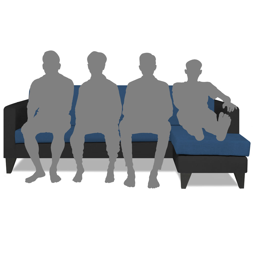 Adorn India Aladra L Shape Decent 5 Seater Sofa Set RHS (Blue & Black) (3 Year Warranty)