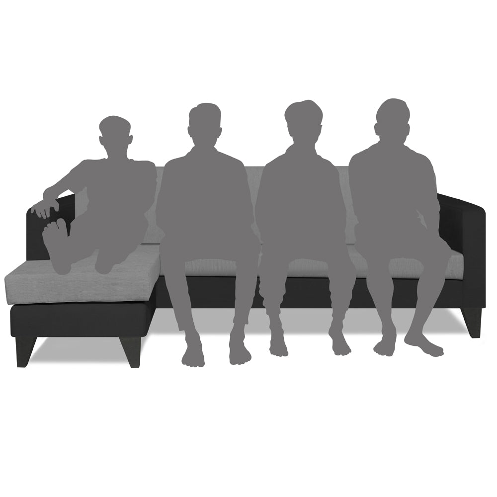 Adorn India Aladra L Shape Decent 5 Seater Sofa Set LHS (Grey & Black) (3 Year Warranty)