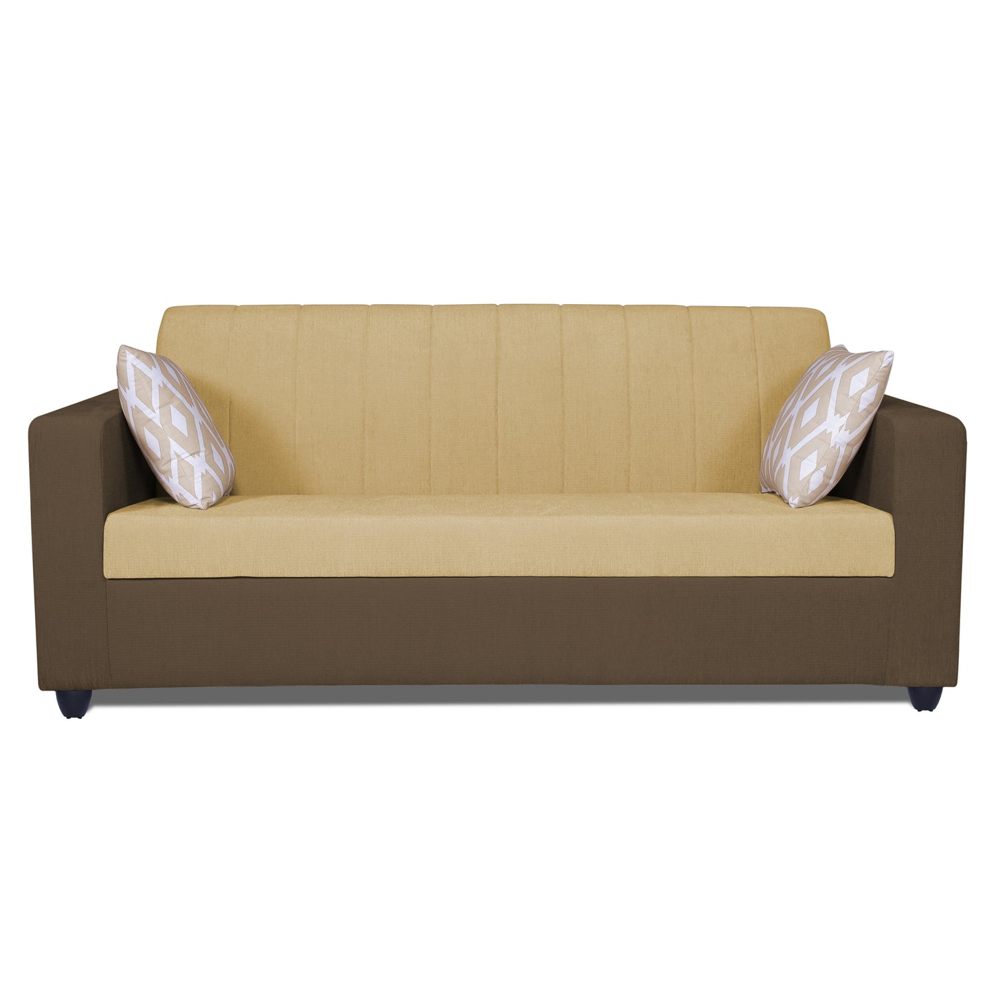 Adorn India Rio Highback 3 Seater Sofa (Brown & Beige) (3 Year Warranty)