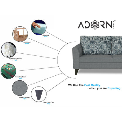 Adorn India Cortina Damask 3 Seater Sofa (Grey)