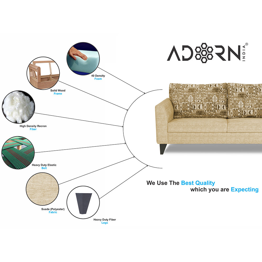 Adorn India Sheldon Crafty 3+2 5 Seater Sofa Set with Centre Table (Beige)