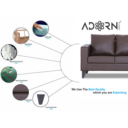 Adorn India Straight line Plus Leatherette 3 Seater Sofa (Brown) (3 Year Warranty)