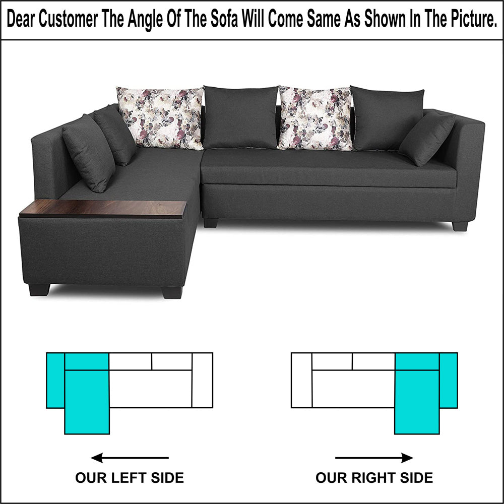 Adorn India Mclain L Shape 6 Seater Sofa (Left Side Handle)(Dark Grey)