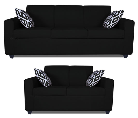 Adorn India Monteno Five Seater 3+2 Sofa Set (Black) (3 Year Warranty)