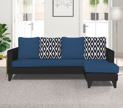 Adorn India Beetle Rhombus L Shape 5 Seater Sofa Set RHS (Blue & Black) (3 Year Warranty)