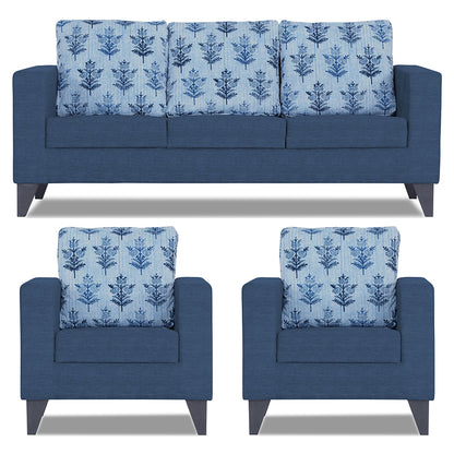 Adorn India Straight line Plus Leaf 3+1+1 5 Seater Sofa Set (Blue)(3 Year Warranty)