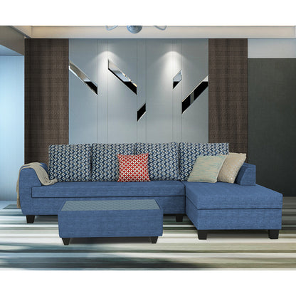 Adorn India Raiden Bricks Premium L Shape 6 Seater Sofa Set with Center Table (Right Hand Side) (Blue) (3 Year Warranty)