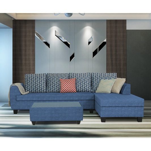 Adorn India Raiden Bricks Premium L Shape 6 Seater Sofa Set with Center Table (Right Hand Side) (Blue) (3 Year Warranty)