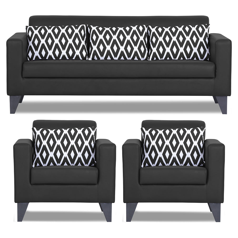 Adorn India Bladen Leatherette 3+1+1 5 Seater Sofa Set (Black)