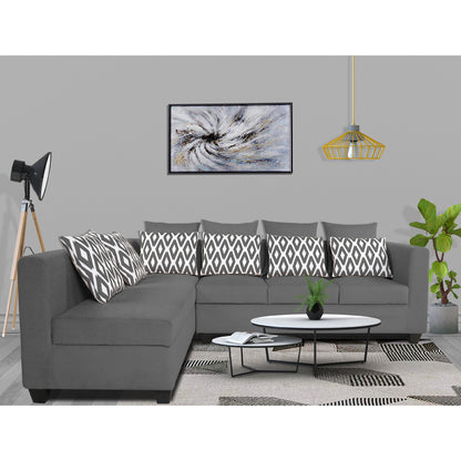 Adorn India Poland L Shape 6 Seater Sofa Set (Left Side) (Grey)