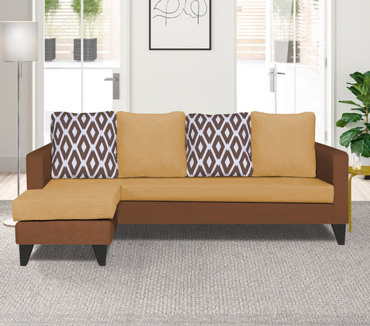 Adorn India Beetle Rhombus L Shape 5 Seater Sofa Set LHS (Brown & Beige) (3 Year Warranty)