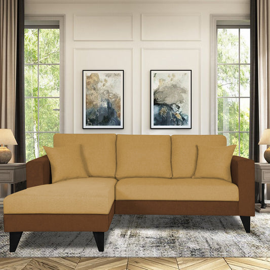 Adorn India Martin L Shape 4 Seater Sofa Set with Two Tone LHS (Brown & Beige) (3 Year Warranty)