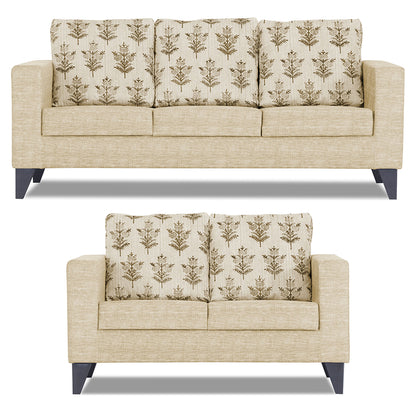 Adorn India Straight line Plus Leaf 3+2 5 Seater Sofa Set (Beige) (3 Year Warranty)