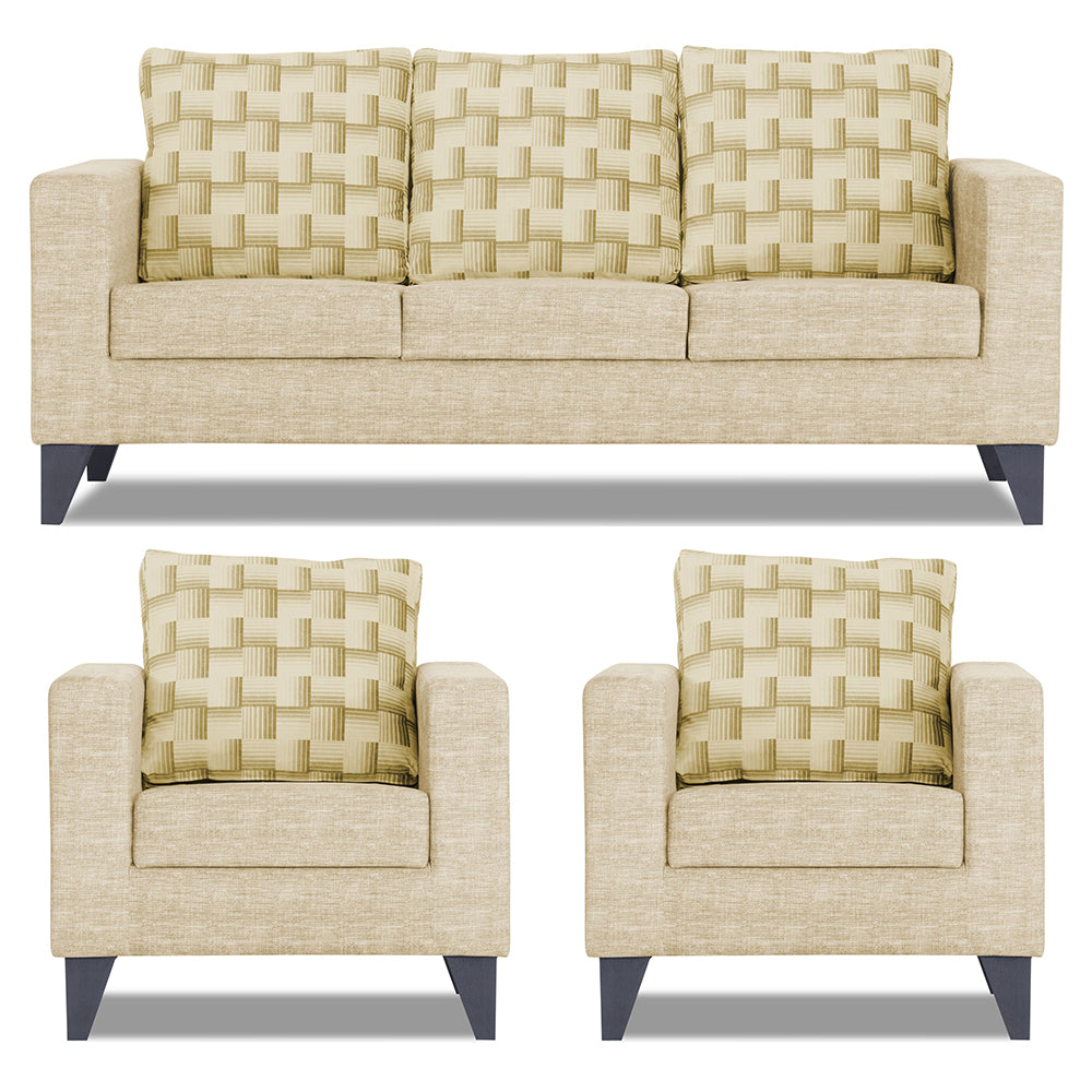 Adorn India Straight line Plus Bricks 3+1+1 5 Seater Sofa Set (Beige) (3 Year Warranty)
