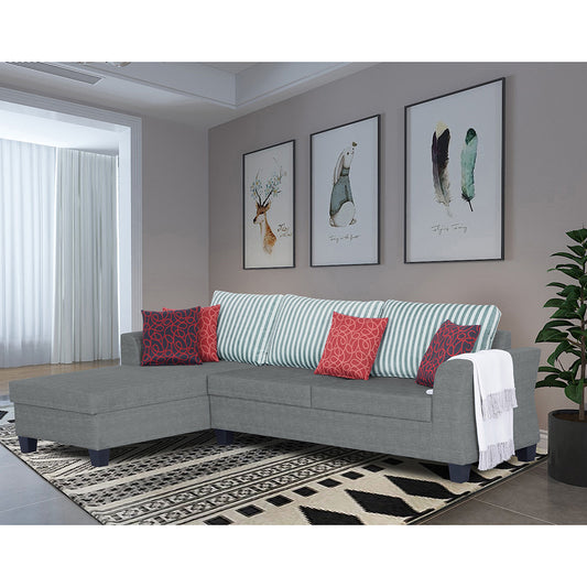 Adorn India Valencia Plus L Shape 6 Seater Sofa Set Stripes (Left Hand Side) (Grey)