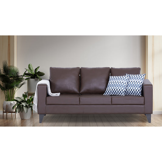 Adorn India Straight line Plus Leatherette 3 Seater Sofa (Brown) (3 Year Warranty)