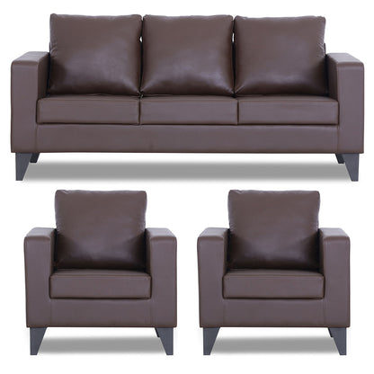 Adorn India Straight line Plus Leatherette 3+1+1 5 Seater Sofa Set (Brown) (3 Year Warranty)