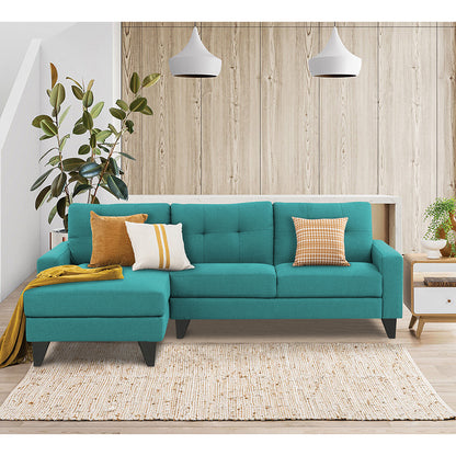 Adorn India Midas L Shape 6 Seater Sofa Set Left Hand Side (Aqua Blue) (3 Year Warranty)