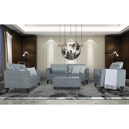 Adorn India Cortina Damask 3+2+1 6 Seater Sofa Set with Centre Table (Grey) Modern